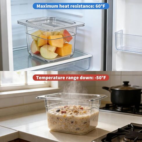 16 Pcs 1/6 Size 4''Deep PET Food Pans Clear Commercial Hotel Containers with Lids Food Storage Pans for Salad Bar, Buffet, Catering, Restaurant, Home, Kitchen in Saudi Arabia