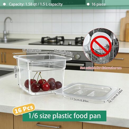 16 Pcs 1/6 Size 4''Deep PET Food Pans Clear Commercial Hotel Containers with Lids Food Storage Pans for Salad Bar, Buffet, Catering, Restaurant, Home, Kitchen in Saudi Arabia