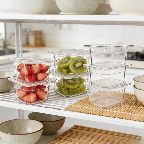 16 Pcs 1/6 Size 4''Deep PET Food Pans Clear Commercial Hotel Containers with Lids Food Storage Pans for Salad Bar, Buffet, Catering, Restaurant, Home, Kitchen in Saudi Arabia