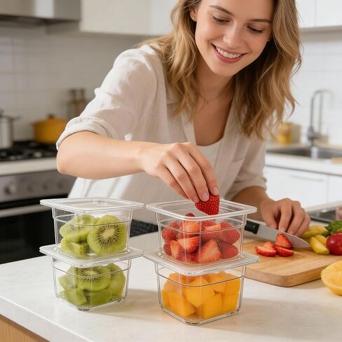 16 Pcs 1/6 Size 4''Deep PET Food Pans Clear Commercial Hotel Containers with Lids Food Storage Pans for Salad Bar, Buffet, Catering, Restaurant, Home, Kitchen in Saudi Arabia
