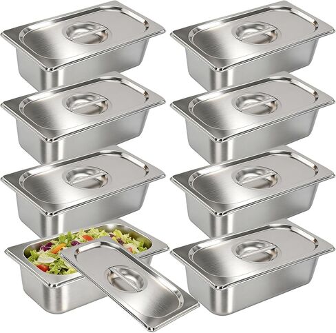 8 Pack 1/3 Size Hotel Pans with Lids, Commercial Stainless Steel Steam Table Pan, 6 Inch Deep Metal Food Container for Catering, Home, Restaurant, Party, Buffet in Kuwait