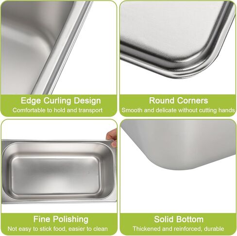 8 Pack 1/3 Size Hotel Pans with Lids, Commercial Stainless Steel Steam Table Pan, 6 Inch Deep Metal Food Container for Catering, Home, Restaurant, Party, Buffet in Kuwait
