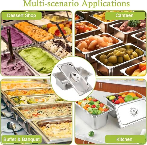 8 Pack 1/3 Size Hotel Pans with Lids, Commercial Stainless Steel Steam Table Pan, 6 Inch Deep Metal Food Container for Catering, Home, Restaurant, Party, Buffet in Kuwait
