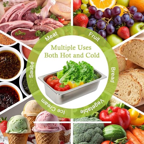 8 Pack 1/3 Size Hotel Pans with Lids, Commercial Stainless Steel Steam Table Pan, 6 Inch Deep Metal Food Container for Catering, Home, Restaurant, Party, Buffet in Kuwait