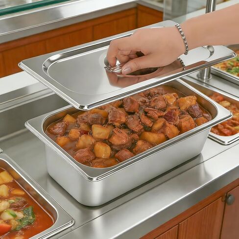 8 Pack 1/3 Size Hotel Pans with Lids, Commercial Stainless Steel Steam Table Pan, 6 Inch Deep Metal Food Container for Catering, Home, Restaurant, Party, Buffet in Kuwait