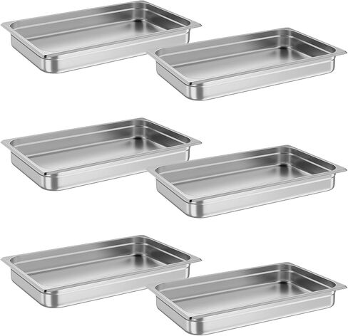 6 Pack Hotel Pans 4 Inch Deep with Lid, NSF Certified Full Size Stainless Steel Steam Table Pans Anti Jamming Commercial Kitchen Food Prep Pans for Catering Buffet Serving and Storage in Saudi Arabia
