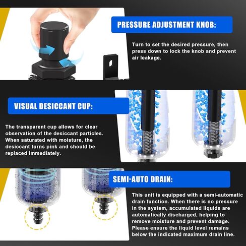 1/4" NPT 5 Stage Air Dryer for Compressor,Brass Filter&Coalescing Filter,Dual Desiccant Dryer and Air Regulator,Air Compressor Water Separator System,Semi-Auto Drain,150psi-Black in Saudi Arabia