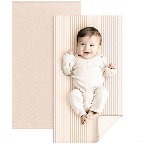 Konssy Faux Leather Baby Changing Mat 2 Pack, Waterproof, Wipeable & Portable Diaper Changing Pad for Travel or Home, Foldable Mat Fits Perfectly in Diaper Bag, 30 x 17 inches (Brown,Beige) in Kuwait