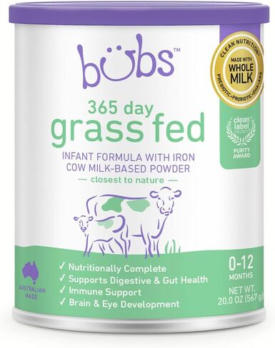 Bubs 365 يوم تتغذى الحشائش على الحديد مع الحديد ، ومسحوق قائم على حليب البقر للرضع من 0 إلى 12 شهرًا ، مصنوعًا من الحليب غير المعدلة وراثيًا ، 20 أوقية in Kuwait
