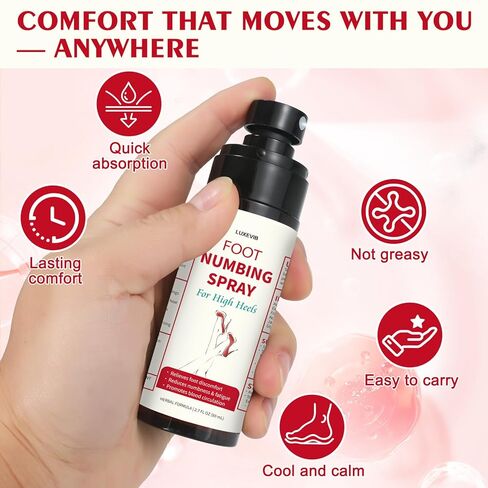 بخاخ تخدير القدم للكعب العالي، بخاخ مريح للقدم للنساء، يساعد على تخفيف تعب القدم وعدم الراحة من ارتداء الكعب العالي، والوقوف طوال اليوم، والعمل، وحفلات الزفاف، والمناسبات والسفر - 2.7 أونصة سائلة in Kuwait