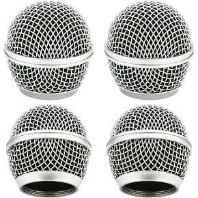 Microphone Head Replace, Grille Ball with Inner Foam, Steel Mesh Replacement Heads for Shure SM58 (4pcs), silver, (QR-119) in Kuwait