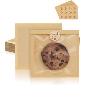 FireKylin 100 Pack Cookie Bags with Heat Sealing, 5.7 x 6.5 Inch Bakery Bags with Window, Grease Resistant Cookie Packing for Treats, Baked Goods, Bagel, Cake Slice, Sandwich (5.7"x6.5"-100pcs) in Kuwait