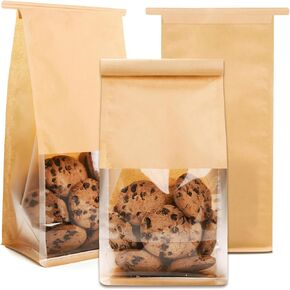 60 Pcs Small Bakery Bags with Window, 3.8x4.7x11.2 Inches Ties Lock Cookie Packaging Bag Resealable Paper Treat Bags for Homemade Breads, Popcorn, Candies,Treats, Snacks, Baked Goods Packaging in Kuwait