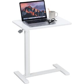 طاولة فوق السرير مع عجلات تعمل بالهواء المضغوط لسرير المستشفى وطاولة كمبيوتر محمول محمولة للاستخدام المنزلي وتعديل الارتفاع من 26.18 بوصة إلى 40.55 بوصة، باللون الأبيض in Kuwait