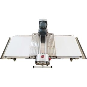 ماكينة فرد العجين التجارية، ماكينة ضغط العجين الأسطوانية ذات الوجهين، ماكينة صنع المعجنات الدنماركية التجارية، فطائر البيض، البيتزا، حجم الحزام: 70.9 بوصة * 23.6 بوصة، 110 فولت in Kuwait