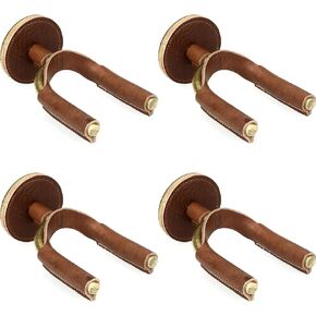 Levy's Premium Wall-Mount Guitar Hanger 4-Pack - Durable Brass & Brown Leather Finish, Secure Steel Yoke for All Guitars in Kuwait