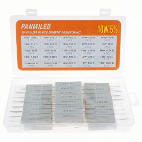 PANMILED 25 Values 50 Pieces Cement Resistor KIT 10W ±5% Ceramic Power Resistors 10 Watt (0.05 Ohm - 100 Ohm) in Kuwait