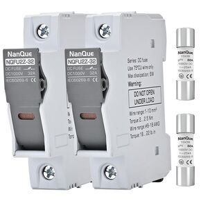 2Pcs DC Fuse Holder with Core Block 100-1000V Solar PV Battery Short-Circuit Protect Single Poles 5/6/8/10/12/15/16/20/25/30/32 Amp 25kA Break Capacity Din Rail Install with Light Indicate (32A) in Saudi Arabia