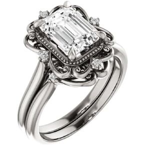 1-3 CT Emerald Cut Moissanite Engagement Ring Set For Women Wedding Bridal Set Antique Vintage Style Solitaire Halo 925 Silver 10K 14K 18K Solid Gold Promise Ring in Saudi Arabia