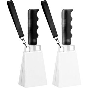 Cow Bells, 2 Pack Large Noise Makers with Handle and Wrist Strap, Perfect for Sports Events, Football Games, Parties, Concerts, and Farms (White) in Kuwait