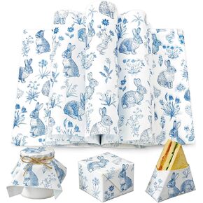 jarThenaAMCS 150 قطعة من ورق الشمع لعيد الفصح، غلاف ديلي، أرنب أرنب أزرق، أوراق شمع مقاومة للماء ومقاومة للزيت، لساندويتشات الطعام وبطانات سلة النزهة، لوازم المطبخ للحفلات، 9.8 × 8.3 بوصة in Kuwait