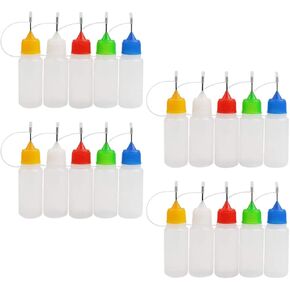 Luxshiny 20 Pcs 30ml Needle Tip Squeeze Bottles with Caps, Refillable Plastic Glue Dispensing Bottles for Precision Application, Semi- Transparent Multi-color Pack for Random Color in Kuwait