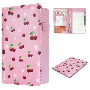 Professional Waitress Book with 2 Zipper Pockets & Pen Loop - Leather Server Check Holder Organizer for Cash, Receipts & Tickets | Restaurant Bill Booklet (Strawberry) in Kuwait