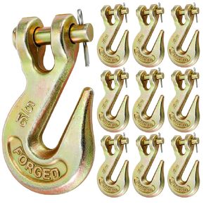 Lawei 10 Pack 5/16" Clevis Grab Hooks, Heavy Duty G70 Forged Steel Chain Hook, Metal Safety Chain Tow Hooks for Truck, Trailer, Flatbed, Transport, Farm Use, Yellow Chromate Finish, 5400 LBS Capacity in Kuwait