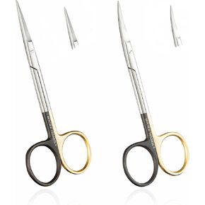 مجموعة من مقص تشريح صغير من إيريس حلقات سوداء/ذهبية 4.5 بوصة STR/CVD نقاط دقيقة مسننة فائقة القطع لعلامات الجلد والخياطة الجراحية الطبية واحترافية طب الأسنان والتدريب (مجموعة من STR/CVD) in Kuwait