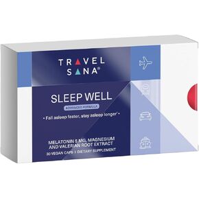 مساعد النوم ودعم اضطراب الرحلات الجوية الطويلة أثناء السفر | مستخلص جذور الناردين، الميلاتونين 5 ملغ والمغنيسيوم | ملحق النوم الطبيعي للبالغين | أساسيات السفر | النوم جيدا | 30 كبسولة نباتية in Kuwait