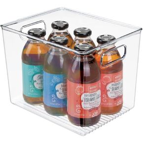 mDesign Plastic Tall Food Storage Organization Container Bin with Handles for Kitchen, Pantry, Cabinet, Fridge/Freezer, Countertop - Organizer for Snacks/Appliances, Ligne Collection, 2 Pack, Clear in Kuwait