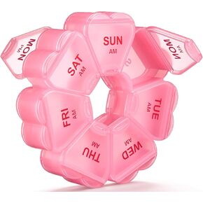 Weekly Pill Organizer, 7 Day AM/PM Pill Box with 14 Compartments, 2 Times a Day Travel Pill Case for Vitamins, Medicine, Fish Oil & Supplements (Pink) in Kuwait
