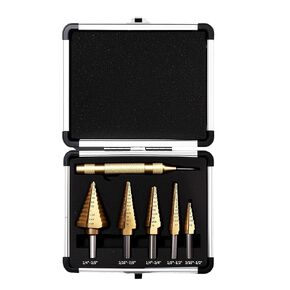 مجموعة لقم المثقاب ذات الخطوات المكونة من 6 قطع من Rayjee، مطلية بالتيتانيوم، لقم ذات خطوات فلوت مستقيمة للمعادن والألمنيوم والخشب والبلاستيك، مقاسات فتحات متعددة مع حقيبة تخزين in Kuwait