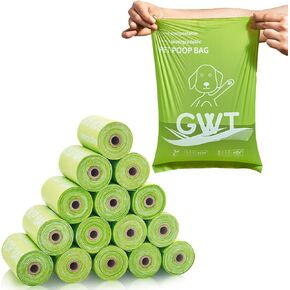 GWT 100% Compostable Dog Poop Bags, Leakproof, Unscented, For All Dog Sizes, 9"" x 13"" Bag Size, 15 Bags/Roll, 18 Rolls, 270 Bags, Green in Kuwait