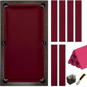 طقم لباد ومصد لطاولة البلياردو بطول 8 أقدام لقماش البلياردو مع مصدات ووسائد لطاولة البلياردو، 6 قطع من شرائط القماش ومزيل الدبابيس - عنابي in Kuwait