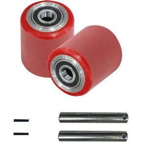 A Pair of Pallet Jack/Truck Wheels 3" x 3.7" with Bearings ID 0.78inch Red Pallet Jack Trucks Polyurethane Load Wheels Kit in Kuwait