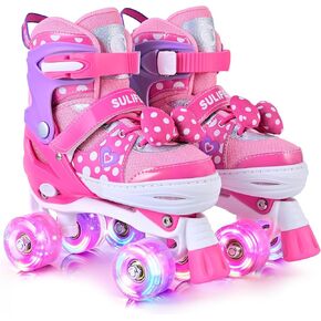 SULIFEEL Roller Skates for Girls Ages 3-12, 4 Sizes Adjustable Kids Quad Skates with Light up Wheels-Birthday Gift for Indoor Outdoor Sports in Kuwait