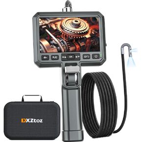 DXZtoz منظار مفصلي ثنائي العدسات مع ضوء، كاميرا فحص منظار صناعي مفصلية رفيعة 6.5 مم، نطاق محرك عالي الدقة بشاشة مزدوجة 5 بوصة لميكانيكي السيارات بالطائرات - 5FT in Kuwait