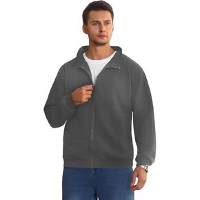 Mens Sweatshirt Full Zip Up Mock Neck Quilted Jacket Sweatshirt for Men Lightweight Casual Sweater with Pocket in Saudi Arabia