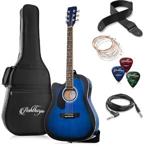 Ashthorpe Full-Size Left-Handed Cutaway Thinline Acoustic-Electric Guitar Package - Premium Tonewoods - Blue in Kuwait