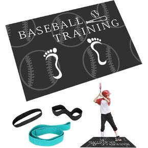 Baseball Hitting Mat, Baseball & Softball Batting Training Mat with Swing Trainer Bands, Portable Non-Slip Baseball Training Equipment for Swing & Stance Practice Indoor/Outdoor in Saudi Arabia