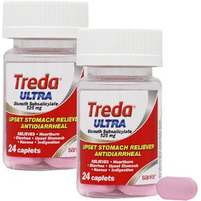 Treda Ultra Bismuth Subsalicylate 525 mg, Upset Stomach Relief, Antidiarrheal Caplets, 24 Count, 2 Pack in Saudi Arabia