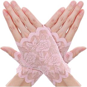 Lace Gloves Fingerless, Short Floral Lace Gloves Women Tea Party, Fingerless Glove for Women Bridal Prom Wedding Party Costume Accessories(Beige) in Kuwait