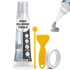 JAOJAO Gray Silicone Caulk, Waterproof Caulking Sealant with Scraper and Sticker, Fast-Curing for Bathroom, Kitchen, Windows & Exterior Use - DIY Homeowners & Contractors, 150ml in Kuwait