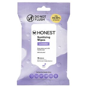 مناديل الكحول المطهرة باللافندر من شركة The Honest Company، مضادة للبكتيريا بالصبار، تقتل 99% من الجراثيم، 15 قطعة in Kuwait