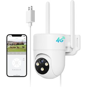LIWAN 4G LTE Wired Cellular Security Camera Outdoor, Built in SIM Card and 32G Memory Card, Unlimited Data Plan, No WiFi Security Camera, Plug-in for 24/7 Recording, 2K Color Night Vision, 2-Way Talk in Kuwait
