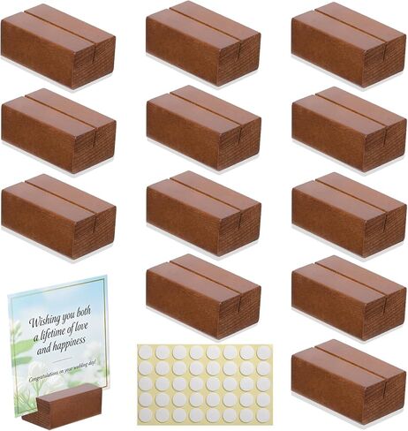 Worown 12 Pcs Mini Wooden Place Card Holders, Small Wooden Table Number Stands, Name, Price Tags Stands for Party Buffet, Wedding, Cafe Bar, Dining Room ( Black-Includes Adhesive Stickers) in Kuwait