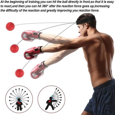 Boxing Reflex Ball, Boxing Training Ball with Adjustable Headband and Hand Wraps Improve Hand Eye Coordination, Punching Speed, Fight Reaction, Fitnes, Boxing Equipment in Saudi Arabia