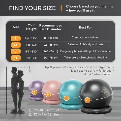MANTRA SPORTS Yoga Exercise Ball Chair for Office Desk with Base, Ideal for Pregnancy, Birthing, Stability Exercises & Fitness. Swiss Stability Birth Ball for Labor, Gym & Workouts. in Saudi Arabia