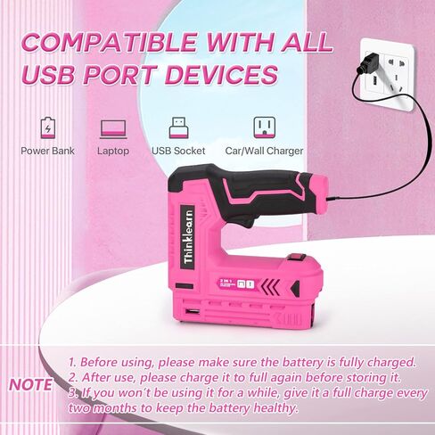 Pink Electric Staple Gun, 7PCS 2 in 1 Cordless Stapler Nail Gun Set with 2500pcs Staples Nails, 4V Brad Nailer Tacker for Upholstery, Wood, Carpentry, Crafts, DIY, Brad Nailer Kit with USB Charger in Kuwait
